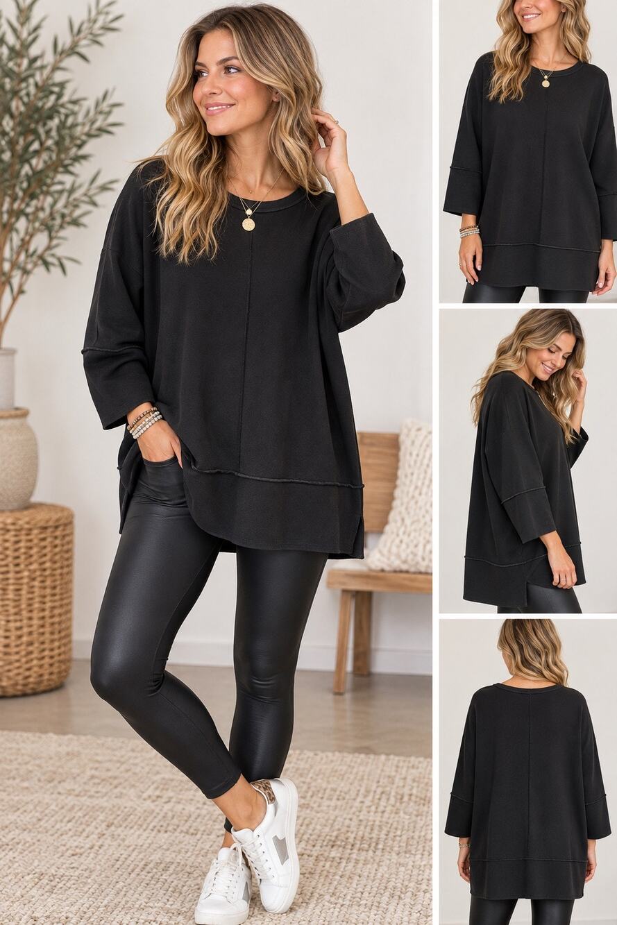 SPANX Black Oversized Tunic Sweatshirt Top M/M Relaxed Dolman